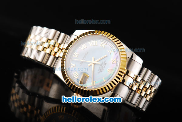 Rolex Datejust Swiss ETA 2836 Automatic Movement Two Tone with Gold Bezel-Blue Dial and Gold Roman Markers-18K Gold Never Fade - Click Image to Close
